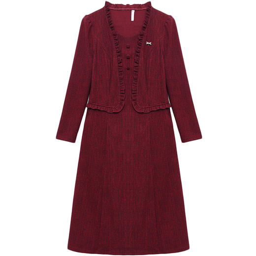 QYMXQD-54C2528-1-Y假两件妈妈装连衣裙2025年秋冬季新款气质喜婆婆婚宴礼服裙中长裙 商品图4