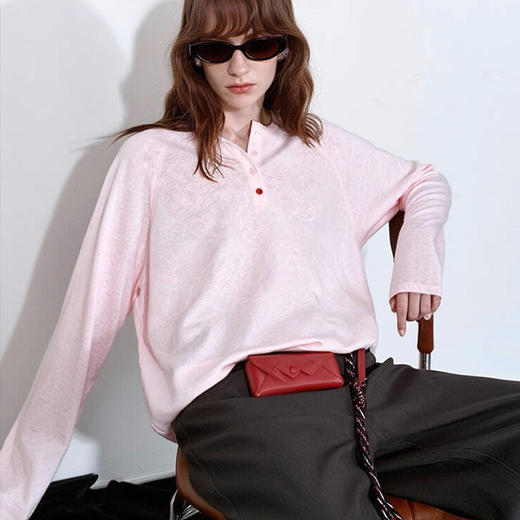 COICI亨利领粉色T恤 | 清新柔雾粉，打破秋日沉闷，洋气减龄提肤色【3-5天发货】 商品图6