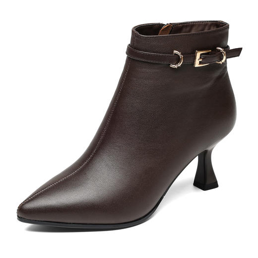 信诺时尚妈妈鞋气质细跟皮鞋女真皮尖头短靴加绒棉鞋2025冬季新款X5M153-230 商品图3