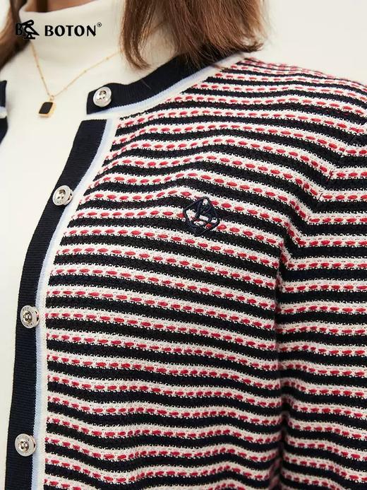 波顿女士春秋冬清甜减龄软糯保暖合身款撞色条纹毛衣开衫LU109324 商品图2