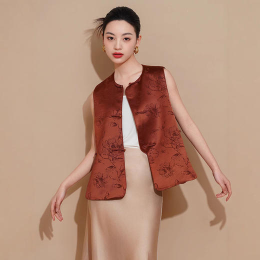 MC01醋酸提花马甲女新中式国风高货叠穿复古盘扣马夹唐装背心外搭坎肩 商品图0
