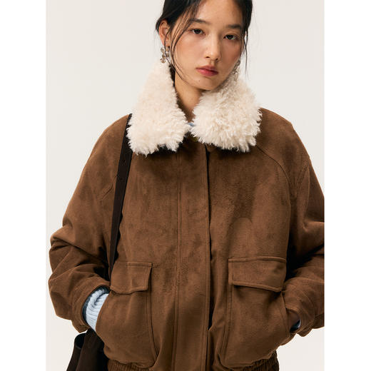 HeyDress毛领仿麂皮绒飞行夹克棉服 商品图2