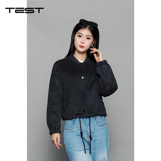 冬上新黑色抽绳收腰舒适又具时尚感双面呢外套2254046 商品图0