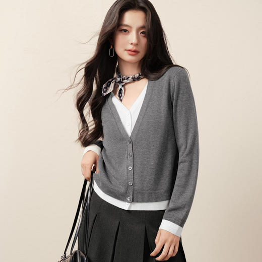 【商场同款】诗凡黎假两件撞色针织衫2025秋新款老钱风3G9131791 商品图0