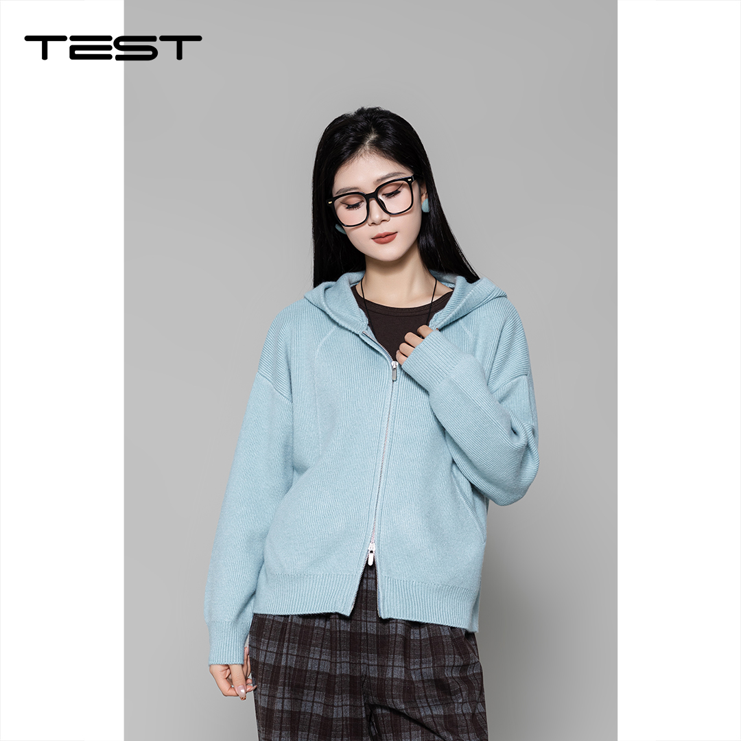 冬上新简约拉链连帽日常百搭利器针织开衫2254070