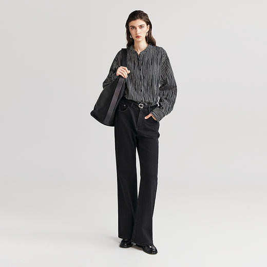 棉仓367604006-提花格纹肌理立领衬衫 商品图4