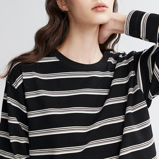 棉仓366601041-松川棉撞色粗条纹长T恤 商品图3