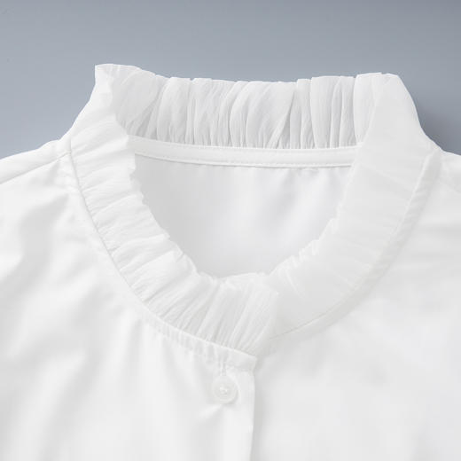 「高货wl」全新升级【铂金会员220/天猫299/差价79】(00805)洛诗琳法式喇叭袖花边白色衬衫2025秋季气质通勤立领上衣 商品图2