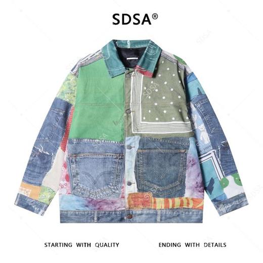 SW8004SDSA秋冬新款痞帅男装嘻哈高街印花拼接翻领牛仔夹克设计感外套 商品图1