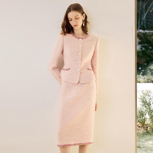 IWY/温缄之言粉紫色小香风粗花呢两件套短款半裙通勤套装25CS840 商品图2