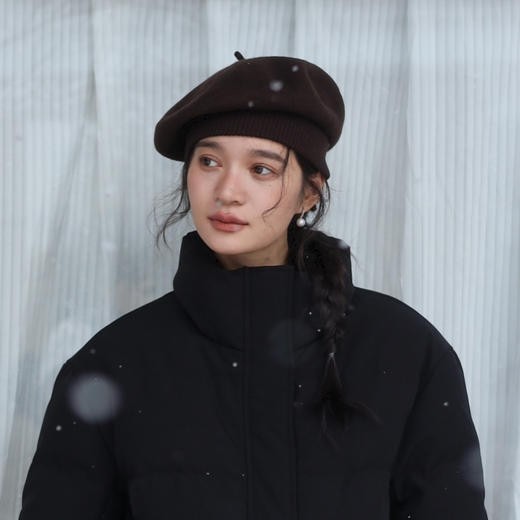 绽放JS154朵/秋冬羊毛防风挺阔有型绒感经典复古针织大款贝雷帽子 商品图2