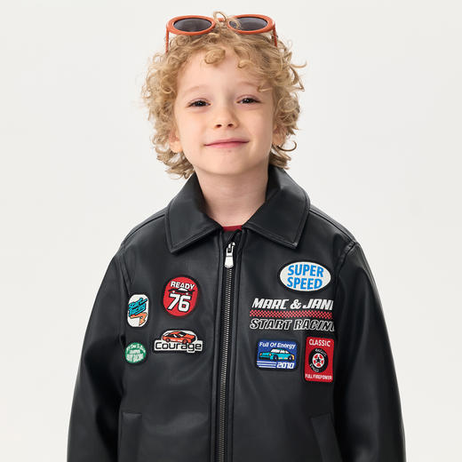 马克珍妮男童潮酷赛车夹棉皮衣夹克2025年秋冬新款551756 商品图4