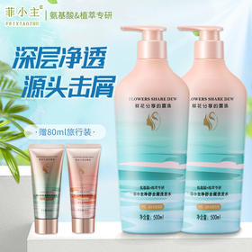 菲小主 净舒去屑洗发水500ml*2瓶赠40ml洗发水*1+40ml护发素*1
