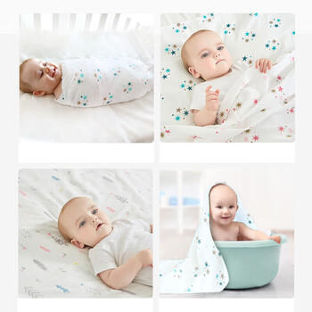 9i9婴儿包巾纯棉防惊跳新生儿纱布巾宝宝产房包单抱被子蓝120*110cm 商品图5