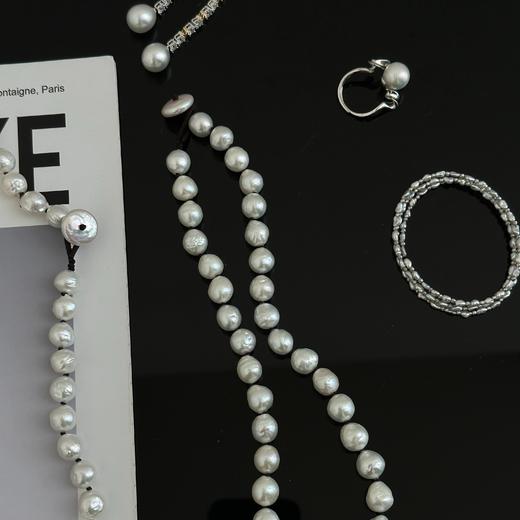 QOQI 淡水巴洛克9-10mm ji光皱皮 纽扣珠约14mm 总长约46cm 商品图3