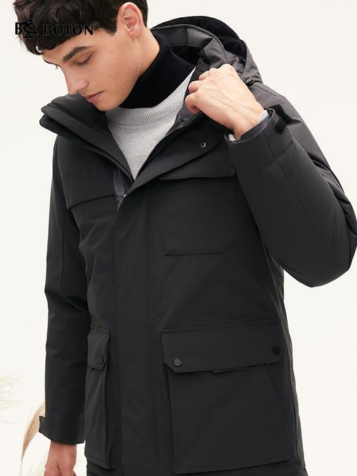 波顿男士秋冬季合身休闲保暖白鸭绒甩帽中长款羽绒服MC823524 商品图1