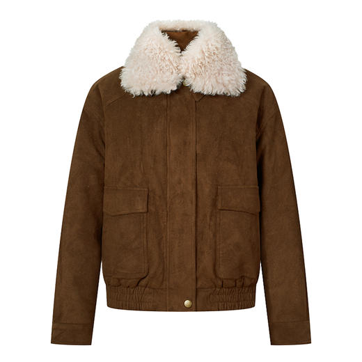 HeyDress毛领仿麂皮绒飞行夹克棉服 商品图4