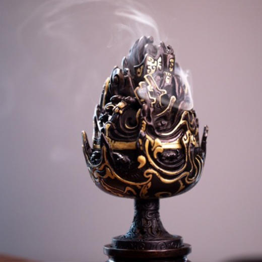 陈巧生制 带座描金仿汉博山炉收藏仿古家用铜炉香炉 商品图1