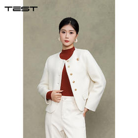 冬上新精致金扣超吸睛白色百搭显气质双面呢大衣