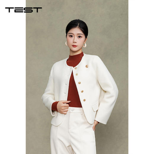 冬上新精致金扣超吸睛白色百搭显气质双面呢大衣 商品图0