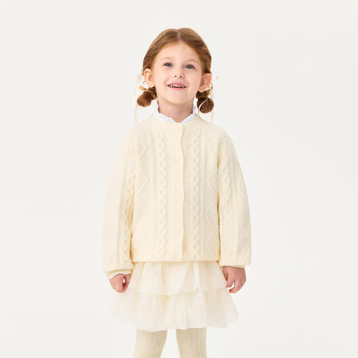 马克珍妮女童轻盈舒适菱格针织开衫2025年秋冬新款551863 商品图1