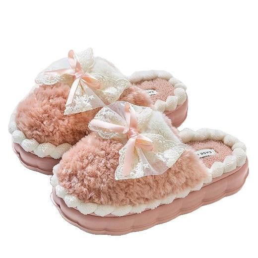 蝴蝶结棉拖鞋女款冬季2024新款保暖冬天室内家居踩屎感厚底拖鞋冬 商品图4