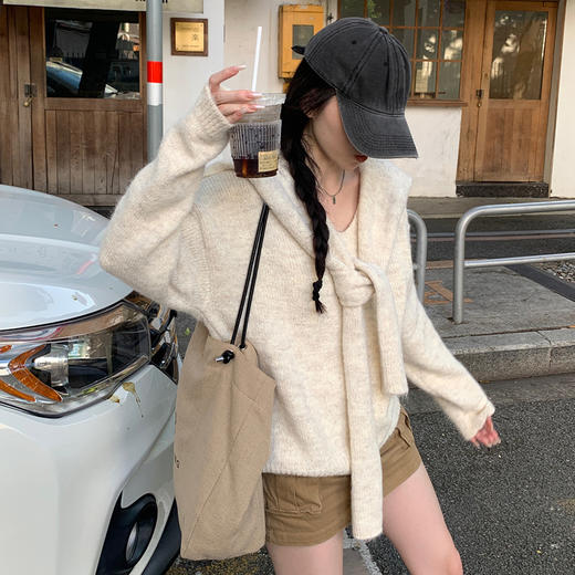 西遇宽松毛衣慵懒高级感女秋季新款韩版v领长袖针织上衣SS051695 商品图4