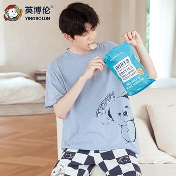 英博伦夏季纯棉睡衣青少年春薄款家居服男大童短袖套装空调服25243  175 商品图1