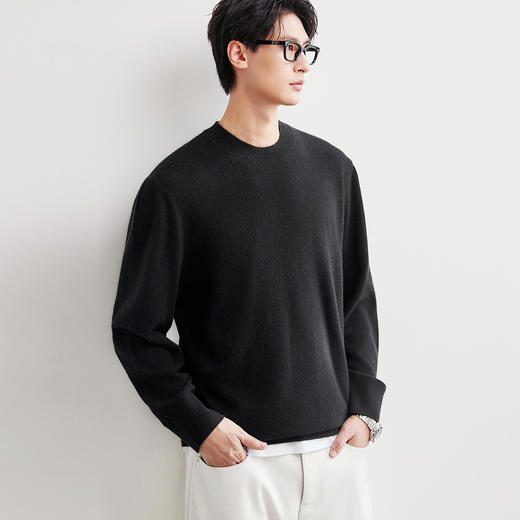 棉仓367826036-老钱风重磅美丽诺羊毛羊绒衫男 秋冬保暖针织圆领毛衣上衣 商品图1