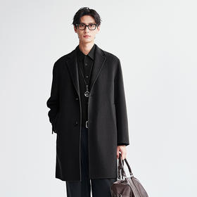 棉仓367823005-经典老钱风西装领中长款毛呢大衣