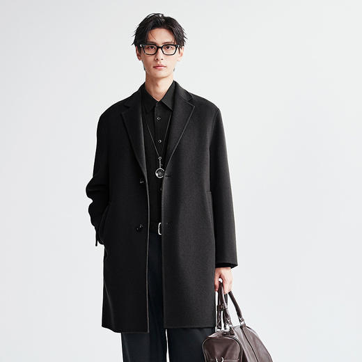 棉仓367823005-经典老钱风西装领中长款毛呢大衣 商品图0