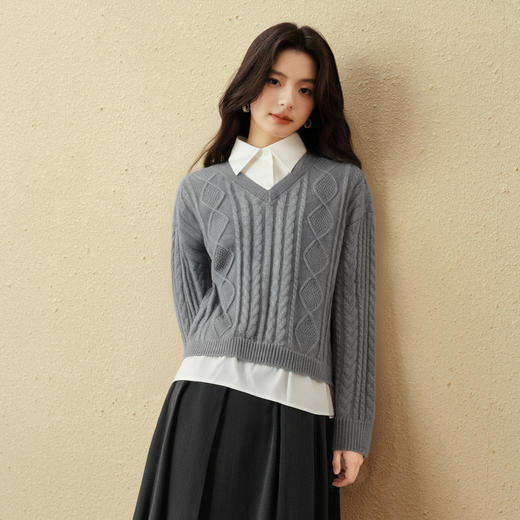 【商场同款】诗凡黎学院风假两件针织25秋新款慵懒落肩3G9131621 商品图2