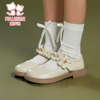 富罗迷女童皮鞋春秋季新款方口透气软底单鞋儿童校园演出鞋 米色 37 商品图8