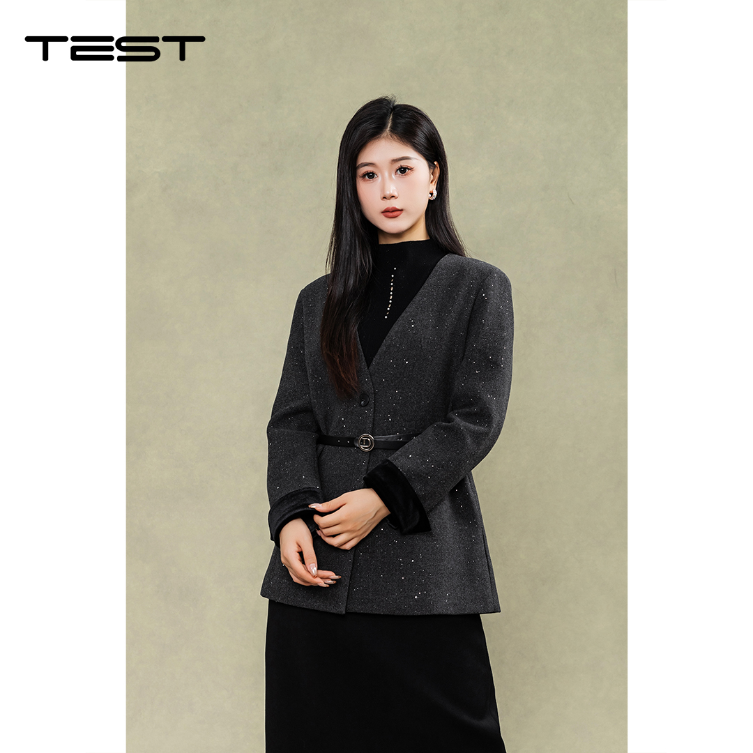 冬上新优雅深灰搭配半裙气质拉满短呢料外套2254093