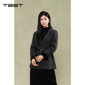 冬上新优雅深灰搭配半裙气质拉满短呢料外套2254093