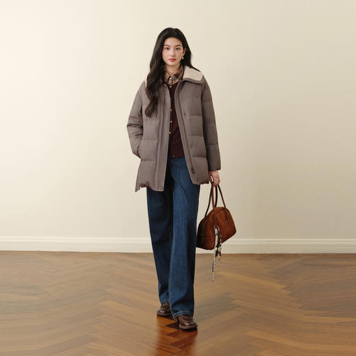 【严选】孟子义代言诗凡黎巴恩风安心羽绒服2025冬新款拼接毛领保暖外套女7GA180031 商品图1
