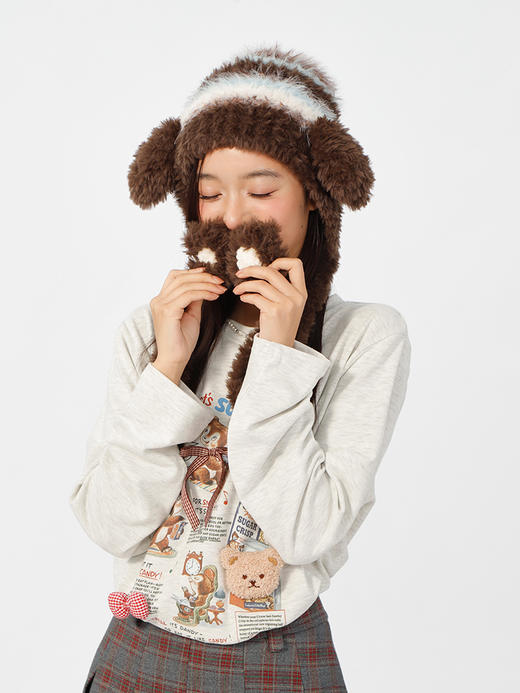 撞色条纹时尚百搭趴趴耳朵针织帽其他类帽-纪念日百货门店同款166693126 商品图4