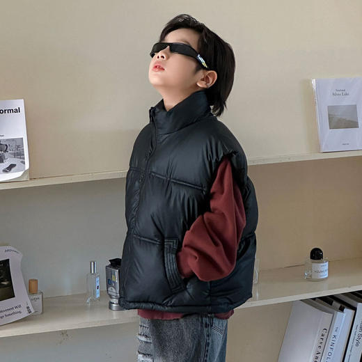 秋冬儿童立领羽绒棉服 马甲中大童休闲保暖小羊皮 男童女童背心童装 商品图3