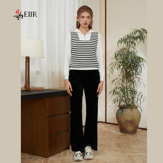 司歌条纹翻领弹力修身套头卫衣上衣T921040Y 商品图1