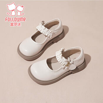 富罗迷女童皮鞋春秋季新款方口透气软底单鞋儿童校园演出鞋 米色 37 商品图0