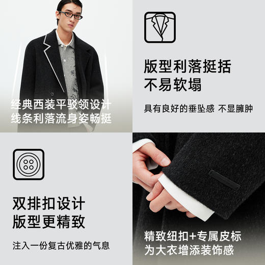 NPC潮牌100%绵羊毛平驳领毛呢长款大衣双排扣男冬上新NP58WC34&35 商品图3