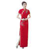 旗袍2025新款改良高开叉长款修身连衣裙舞台演出大码红色国风显瘦 商品缩略图4