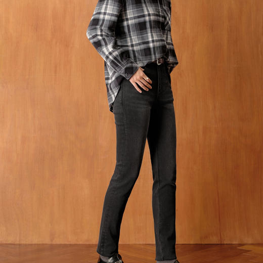 【严选】孟子义代言诗凡黎铅笔修身小脚牛仔裤2025冬新款加绒弹力显瘦靴裤7GA151321 商品图2