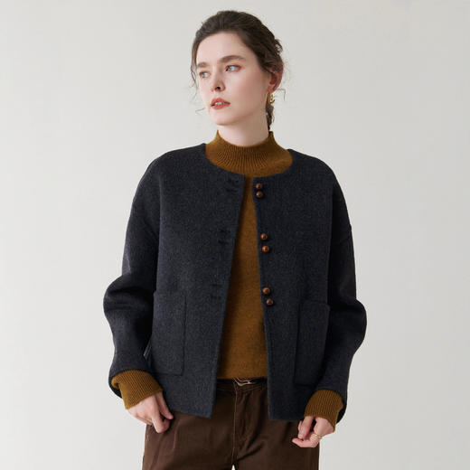 「自」全新升级【铂金会员569/天猫769/差价200】(11808)洛诗琳小香风纯色双面呢外套2025秋冬短款小个子韩系短外套 商品图2