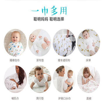9i9婴儿包巾纯棉防惊跳新生儿纱布巾宝宝产房包单抱被子蓝120*110cm 商品图4