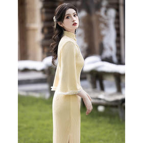 【浅花梨】新中式改良旗袍，春秋款黄色国风优雅长袖古法绝美LSB4055