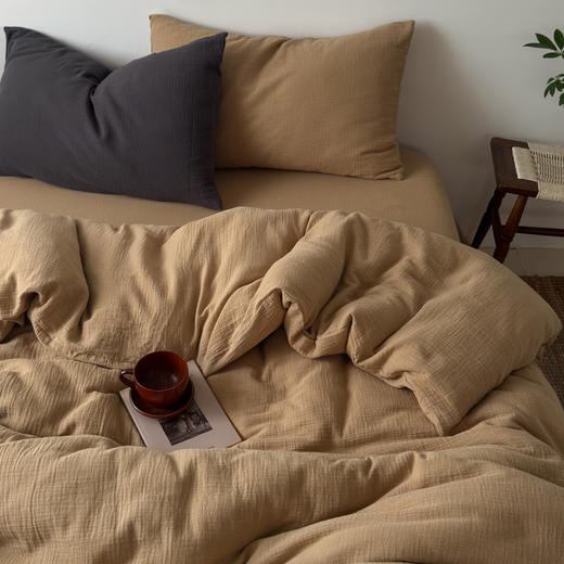 【纯色款/混色款皱皱纱四件套】全棉色织提花四件套A类双拼提花床品文艺北欧双人新 商品图10