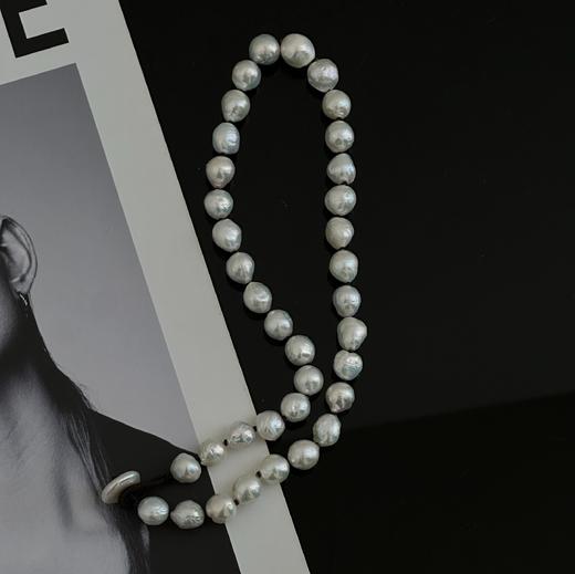 QOQI 淡水巴洛克9-10mm ji光皱皮 纽扣珠约14mm 总长约46cm 商品图1