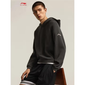 李宁男子2025套头连帽运动卫衣AWDV229-3黑巧褐