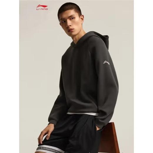 李宁男子2025套头连帽运动卫衣AWDV229-3黑巧褐 商品图0